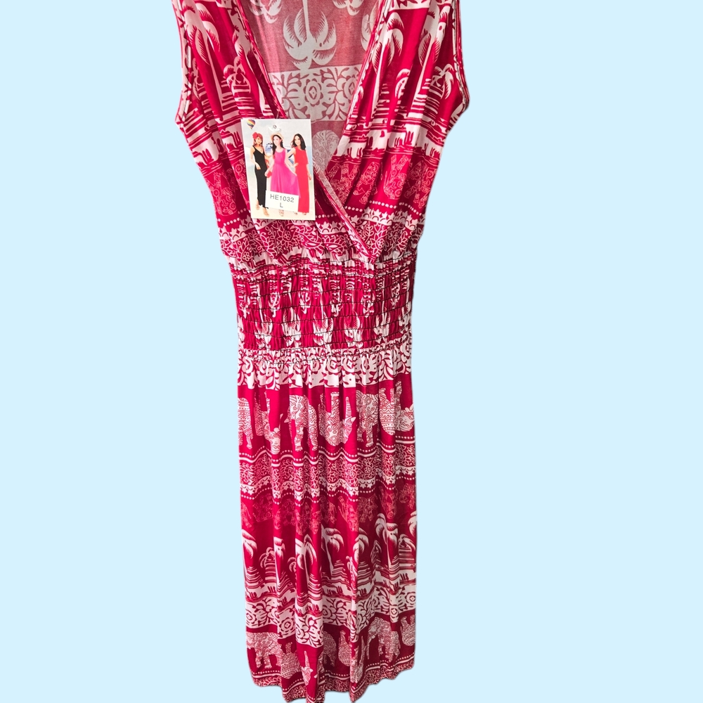 Multicolored maxi sundress with smocked tiered design and long sleeves